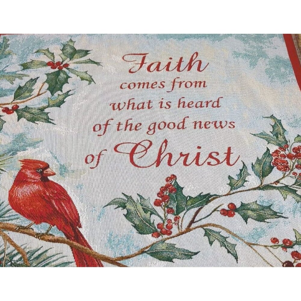 Cardinal Christmas  Tapestry Woven Throw Blanket  Christian Faith  60x47 Winter